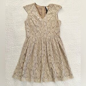 Kensie Beige Lace Fit and Flare Cocktail Dress